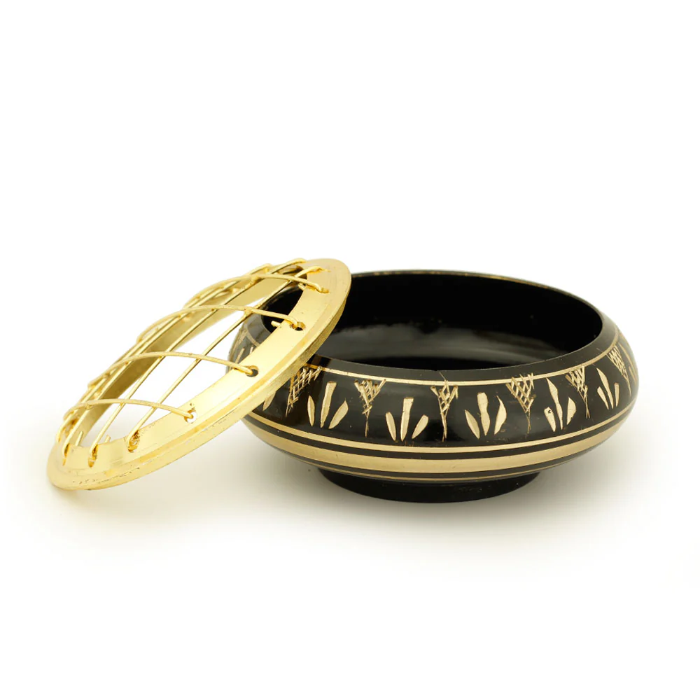 Burner - Black Brass Burner, Low Base, Fern Engraving, Net Top 1.25"Hx2.75"D - Image 4