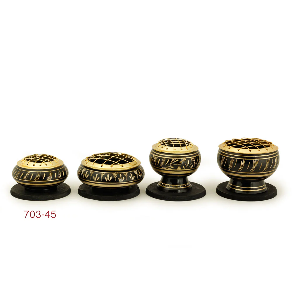 Burner - Black Brass Burner, Low Base, Feather Engraving, Net Top 1.25"Hx2.25"D - Image 4