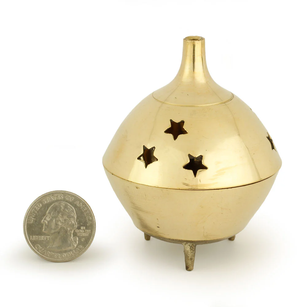 Burner - Brass Burner, 3 Legged Star Jali 3"Hx2.5"D - Image 3