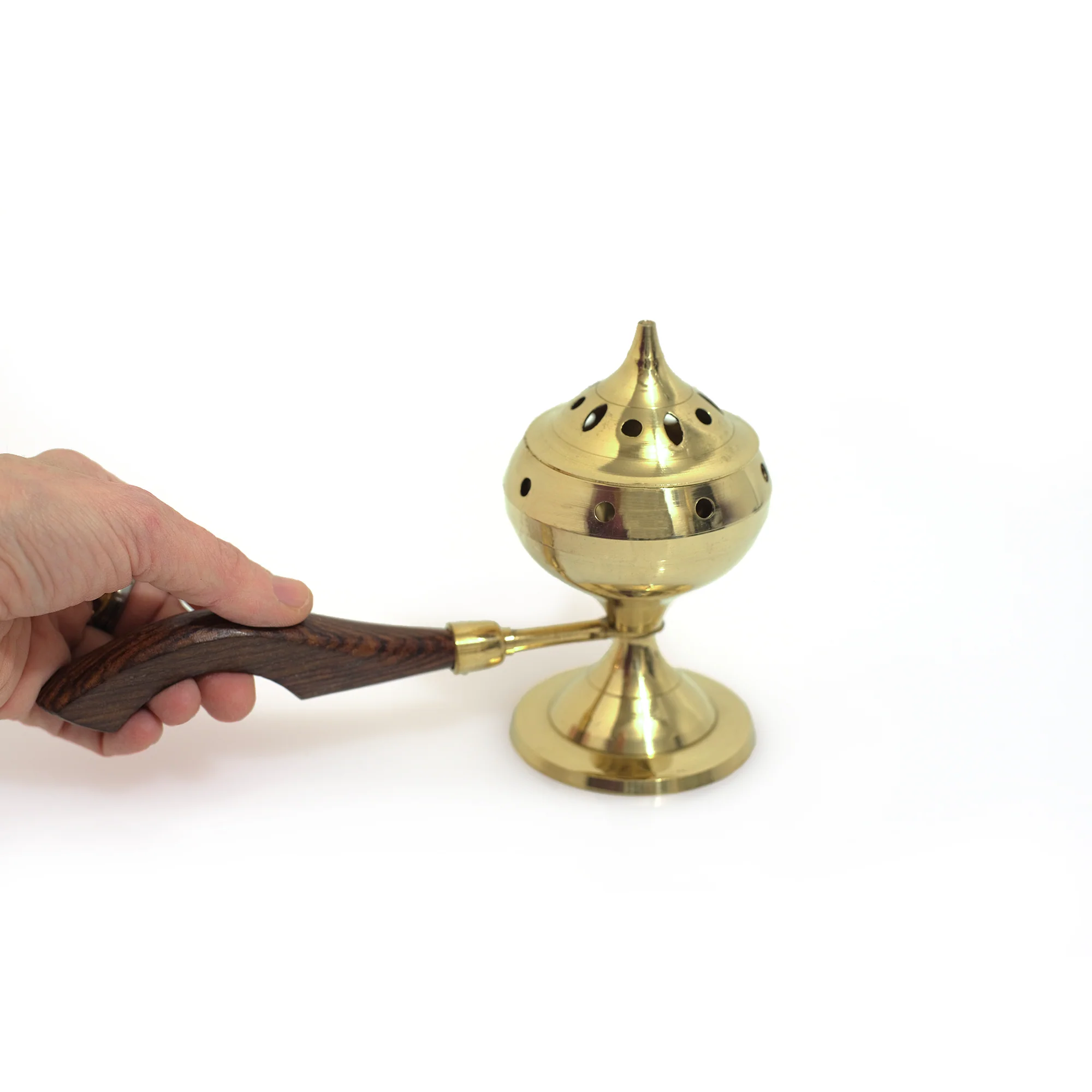 Burner - Brass Burner with Wood Handle 5.5"Hx3"Dx8.5"L
