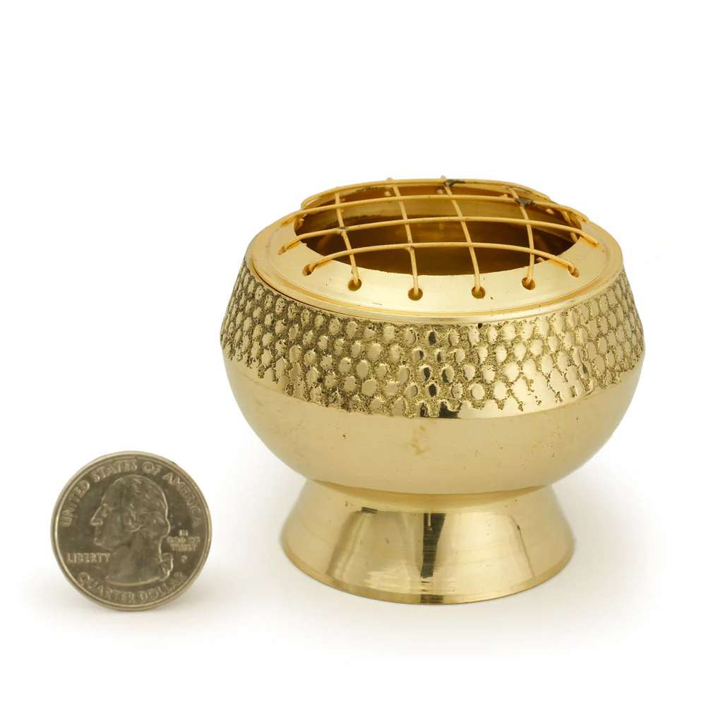 Burner - Embossed Brass Burner, Medium Base, Net Top 2.25"Hx2.5"D - Image 4