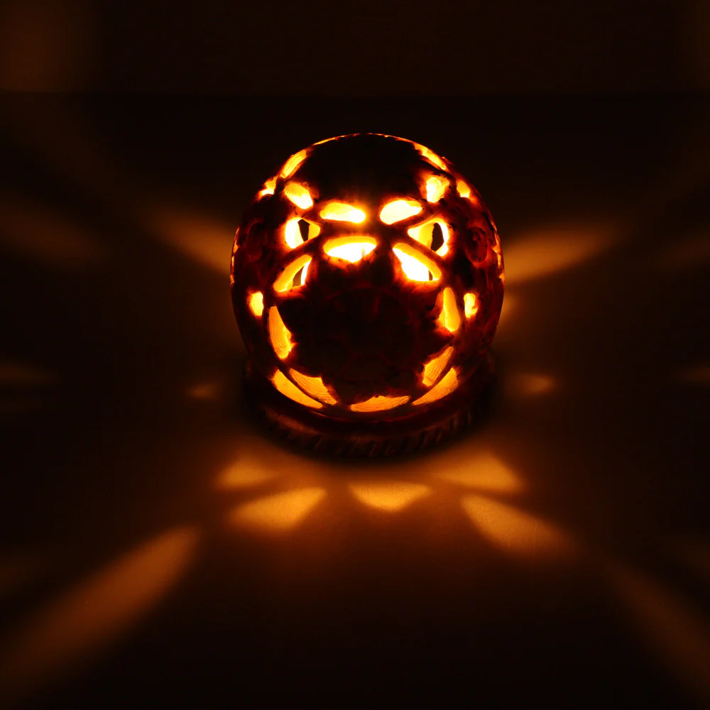 Burner for Cones and Candle Holder - Soapstone Carved Tea-Light Ball - Flowers 3 inches - Image 6