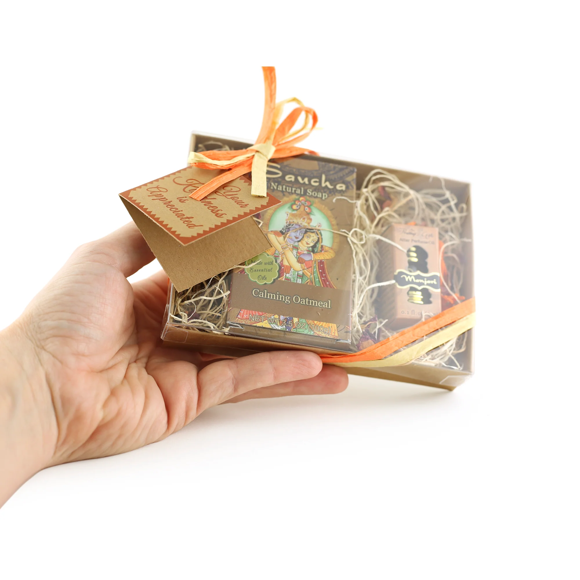 Gift Set - Saucha Bar Soap 'Calming Oatmeal' and Attar Oil 'Manjari' - with Greeting 'Your kindness is appreciated' - Image 2