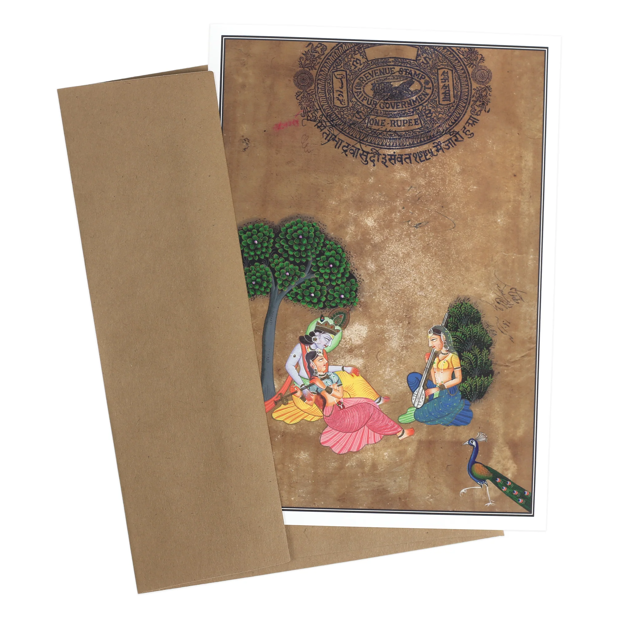 Greeting Card - Rajasthani Miniature Painting - Krishna with Gopis - 5"x7" - Image 5