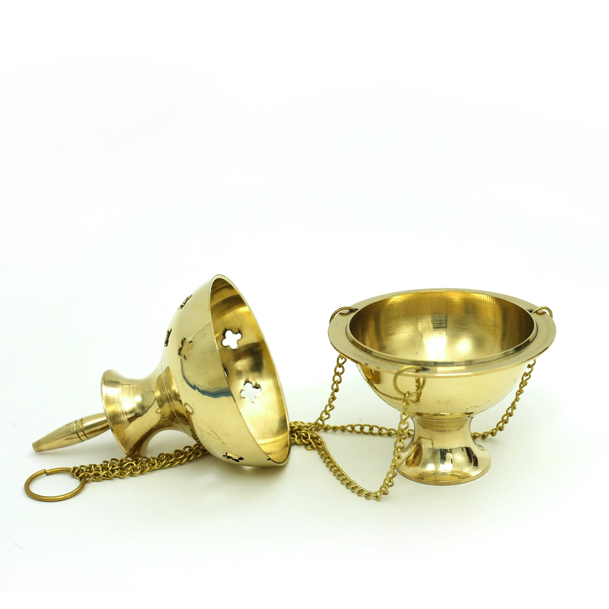 Burner - Hanging Brass Burner, Quatrefoil Jali 5"Hx2.75"D - Image 3
