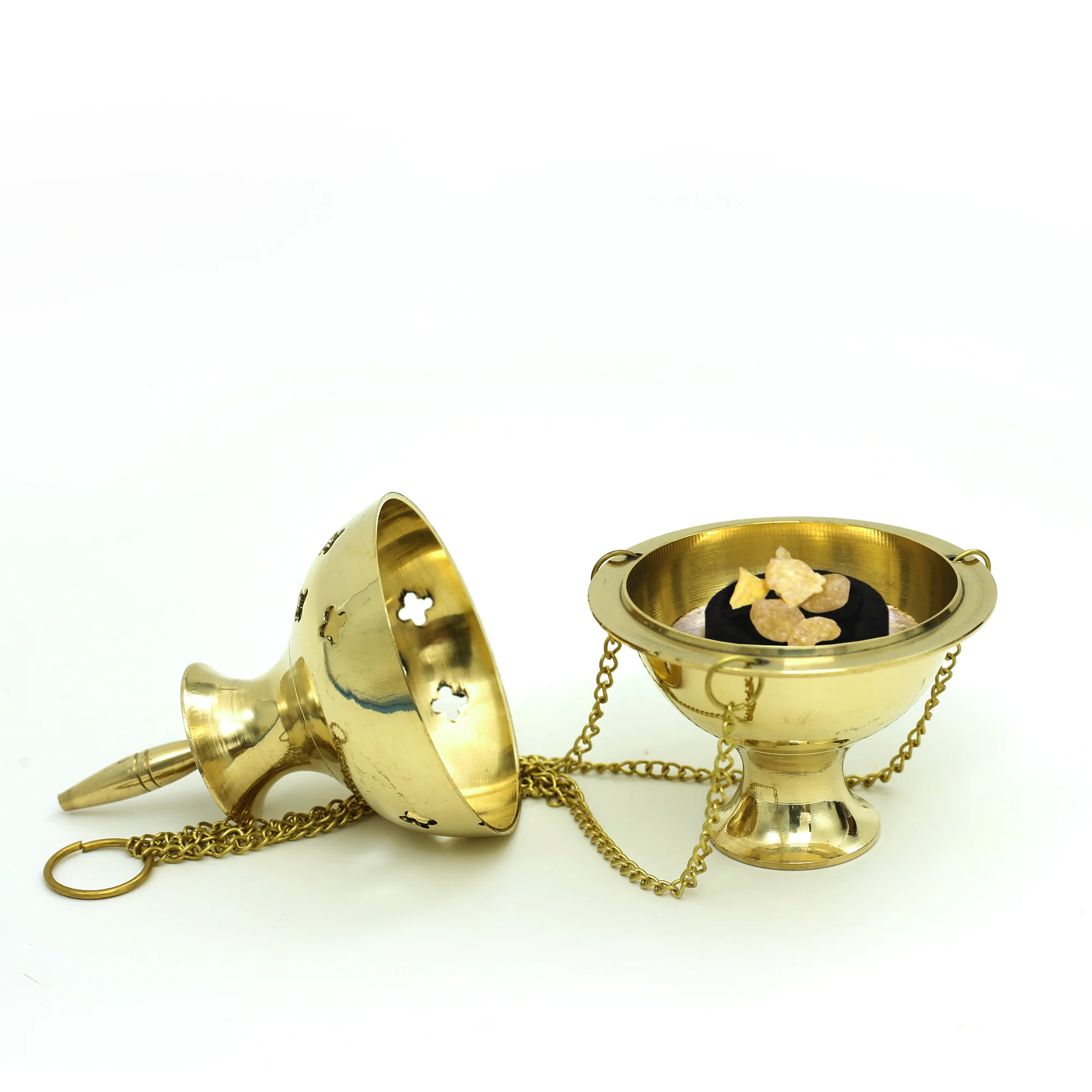Burner - Hanging Brass Burner, Quatrefoil Jali 5"Hx2.75"D - Image 5
