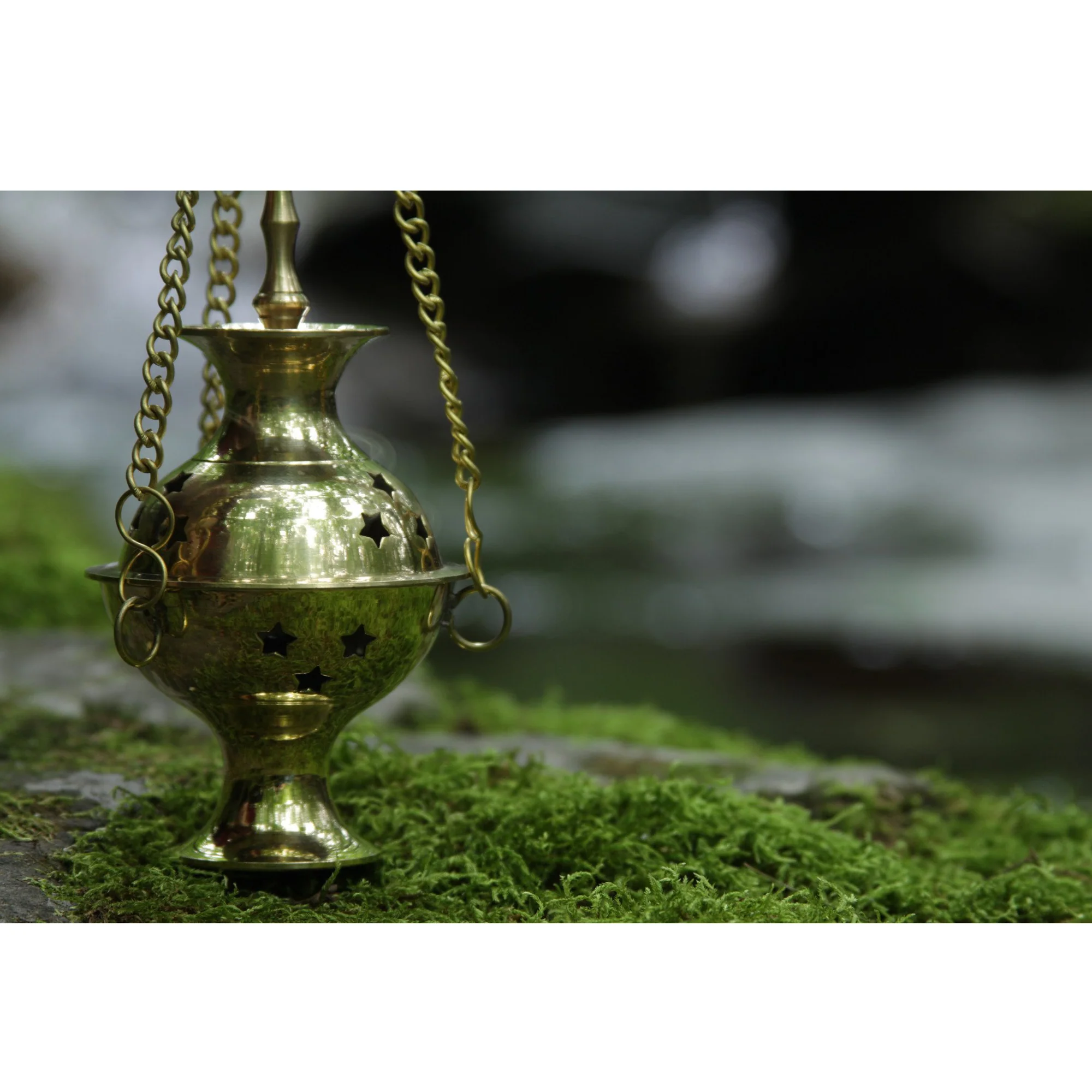 Burner - Hanging Brass Burner, Quatrefoil Jali 5"Hx2.75"D - Image 7