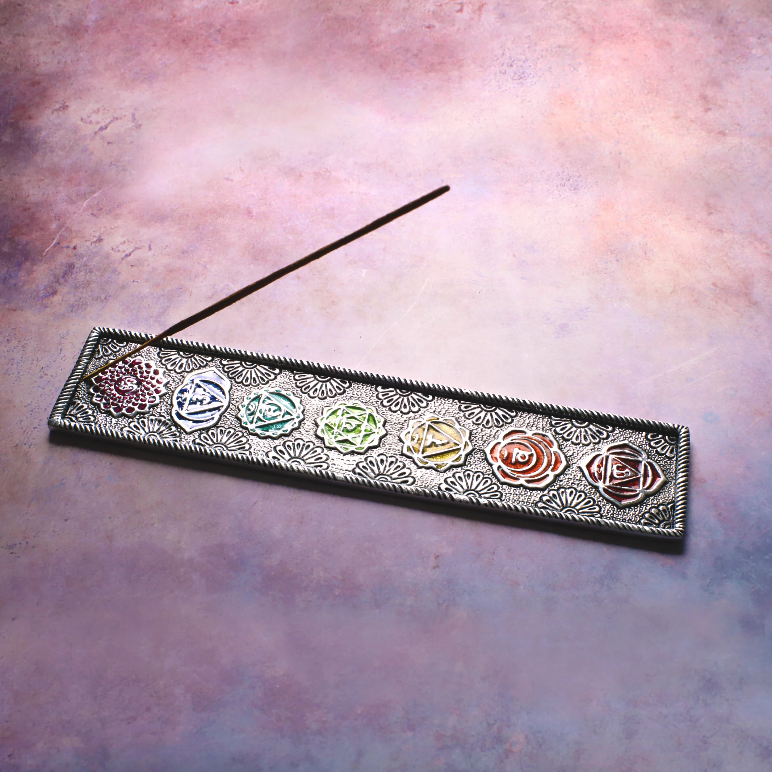Incense Burner - Ornate Metal Seven Chakras - 10.75" - Image 6