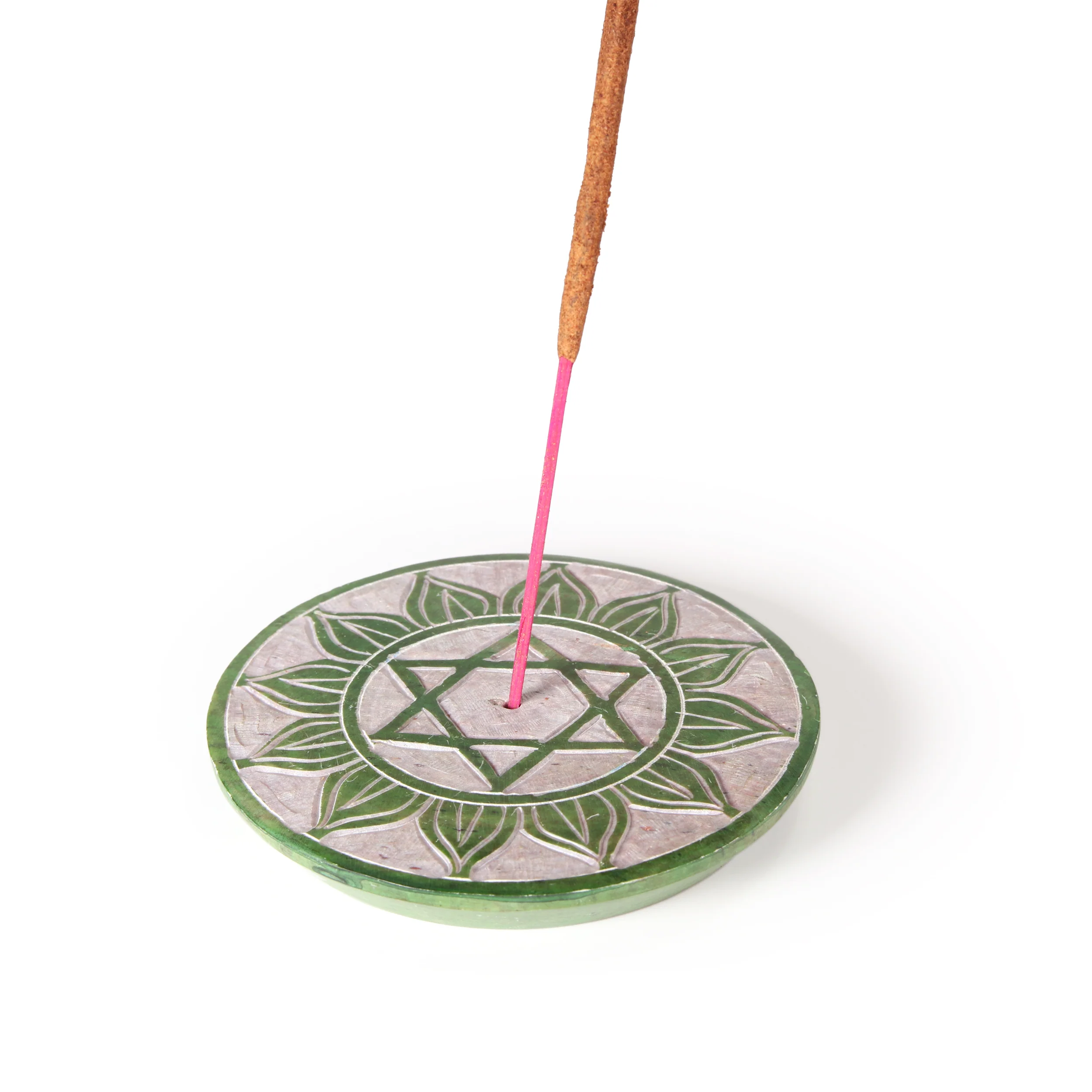 Incense Burner - Soapstone Plate Heart Chakra Anahata 3" - Image 2