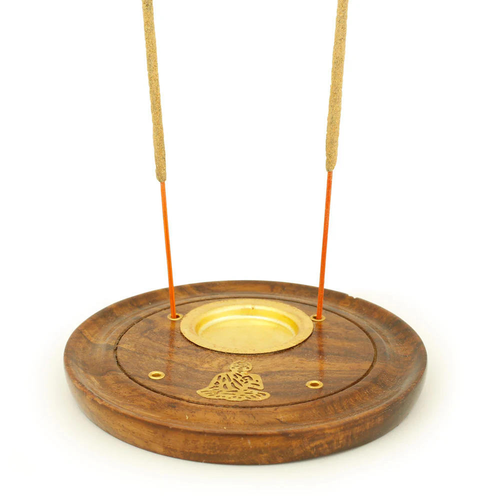 Incense Burner - Wooden Round Plate Buddha - 4 inches - Image 3