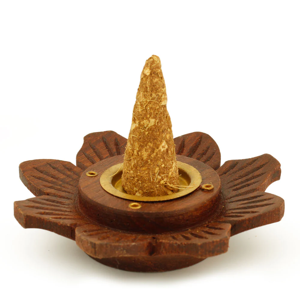 Incense Burner - Wooden Round Plate Lotus - 4 inches - Image 3