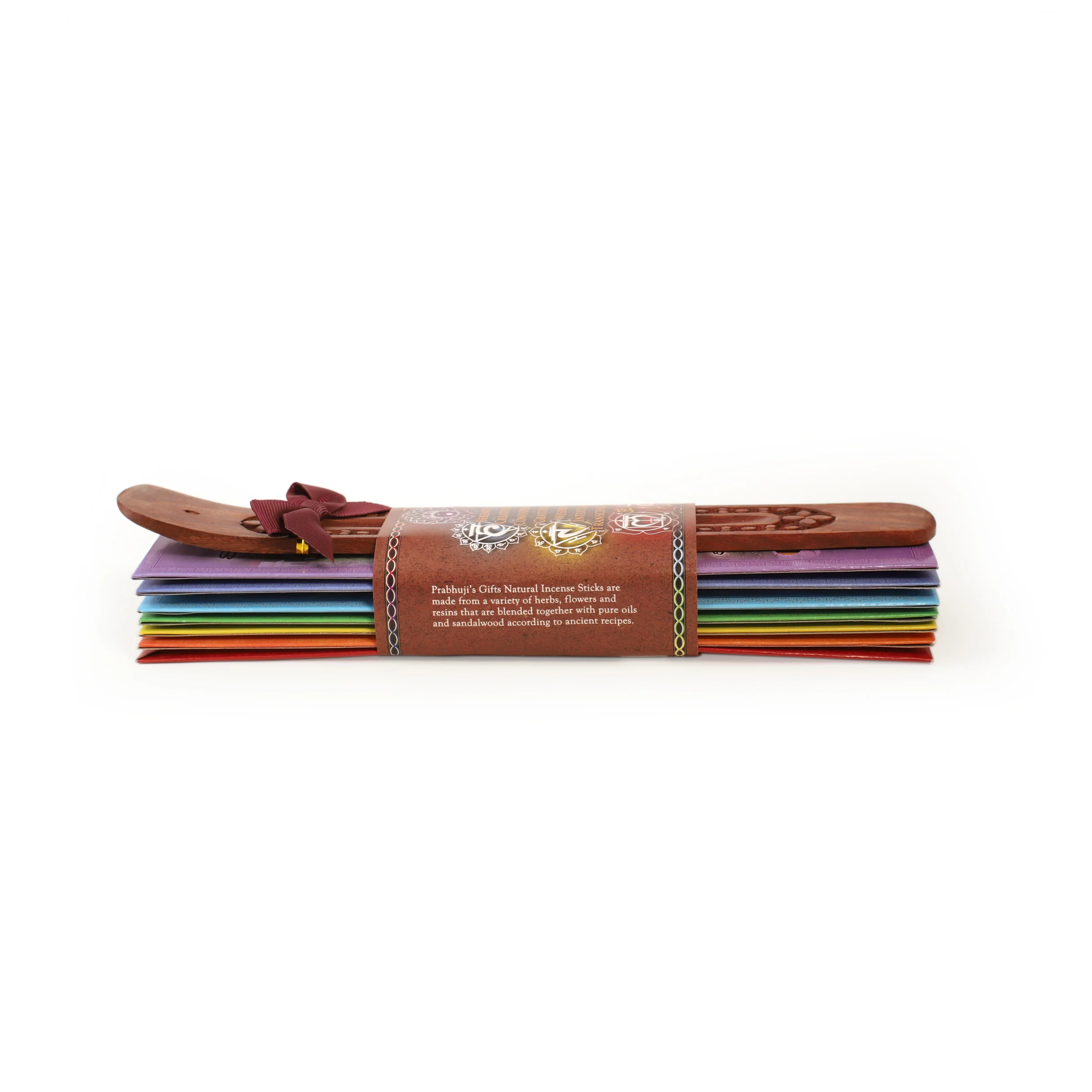 Incense Gift Set - Flat Burner + 7 Chakras Incense Stick in Brown Greeting Sleeve - Image 4