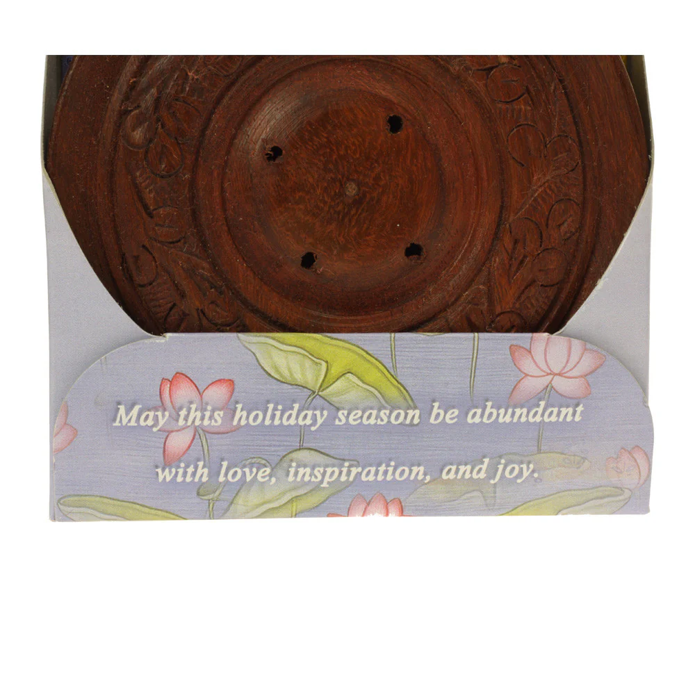 Incense Gift Set - Wood Round Burner + 3 Meditation Incense Sticks Packs & Holiday Greeting - Image 3