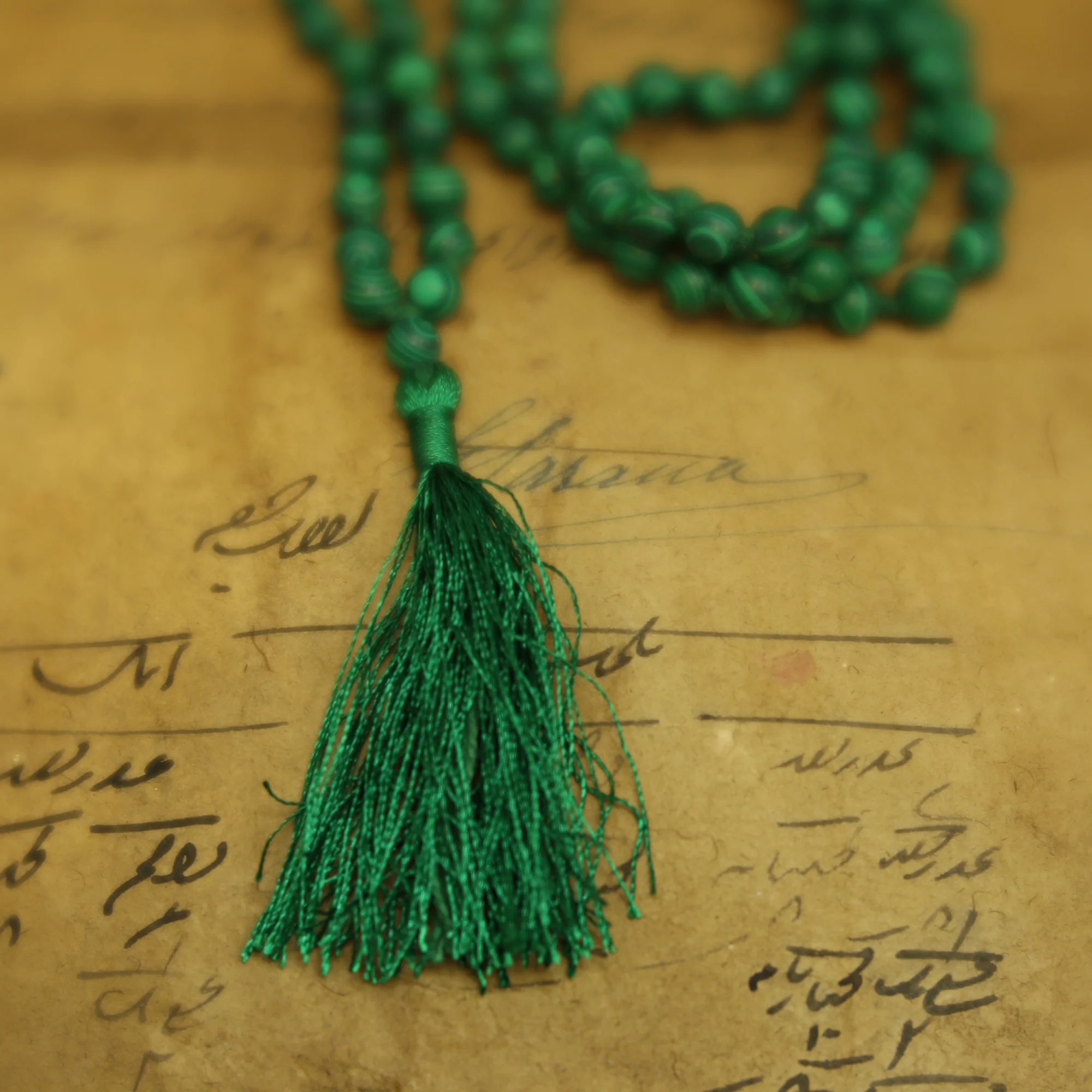Prayer Mala Beads - Man-made Malachite - 108 Prayer Beads - Image 3