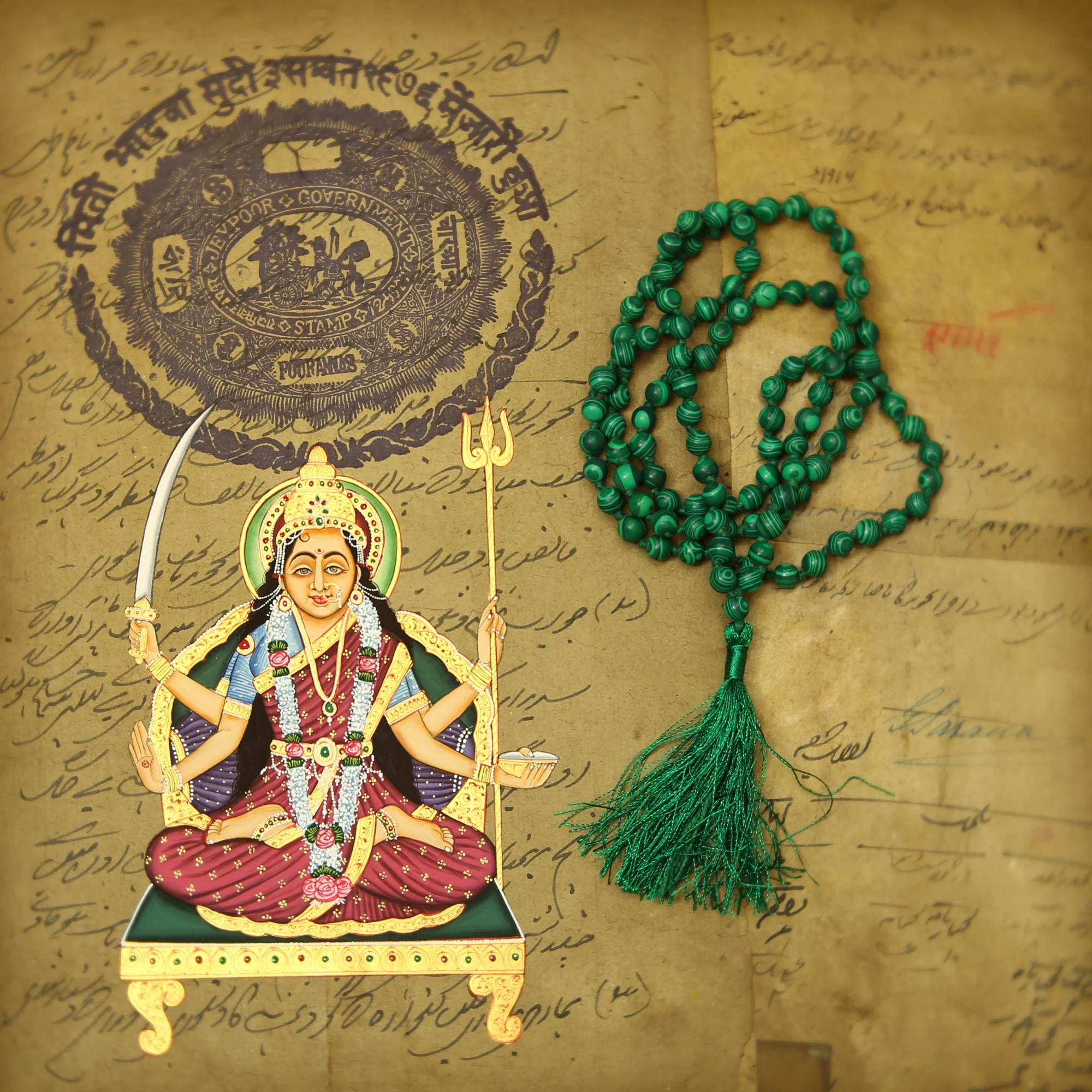 Prayer Mala Beads - Man-made Malachite - 108 Prayer Beads - Image 4