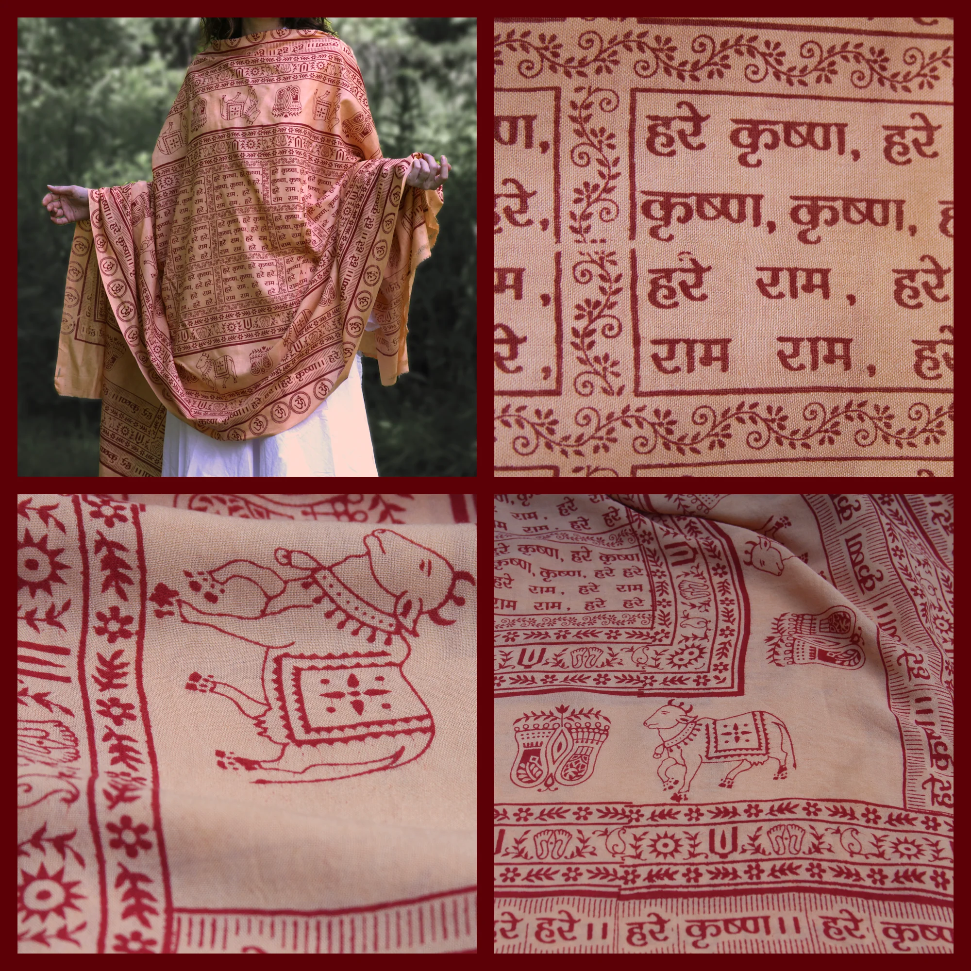 Meditation Yoga Prayer Shawl - Maha Mantra - Peach Large - Image 2