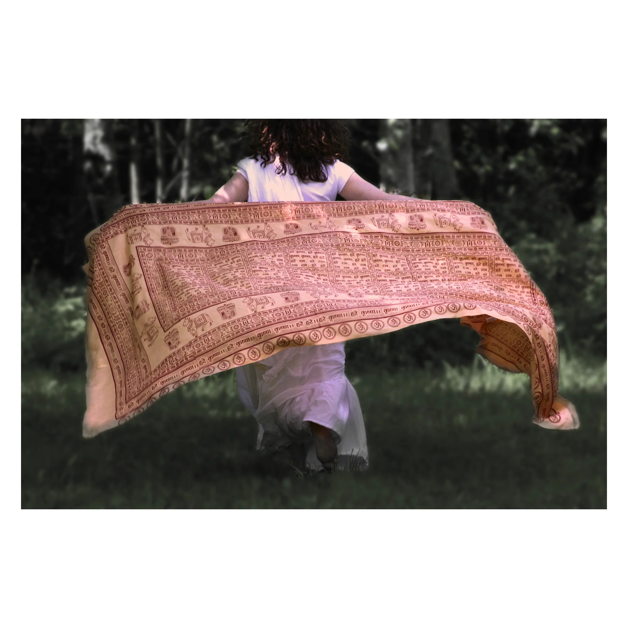Meditation Yoga Prayer Shawl - Maha Mantra - Peach Large - Image 3