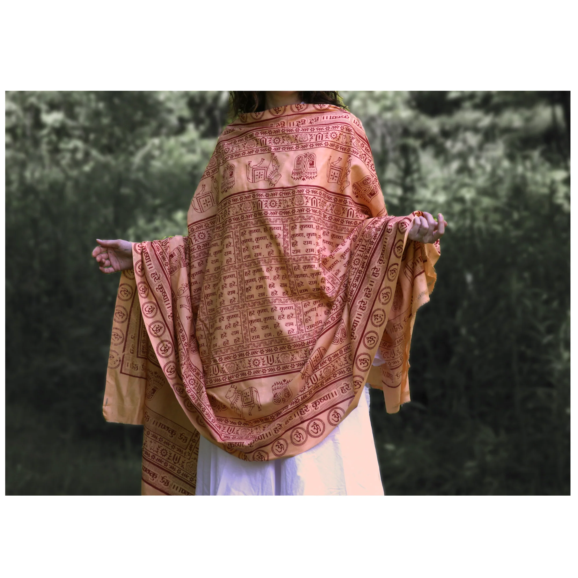 Meditation Yoga Prayer Shawl - Maha Mantra - Peach Large - Image 4
