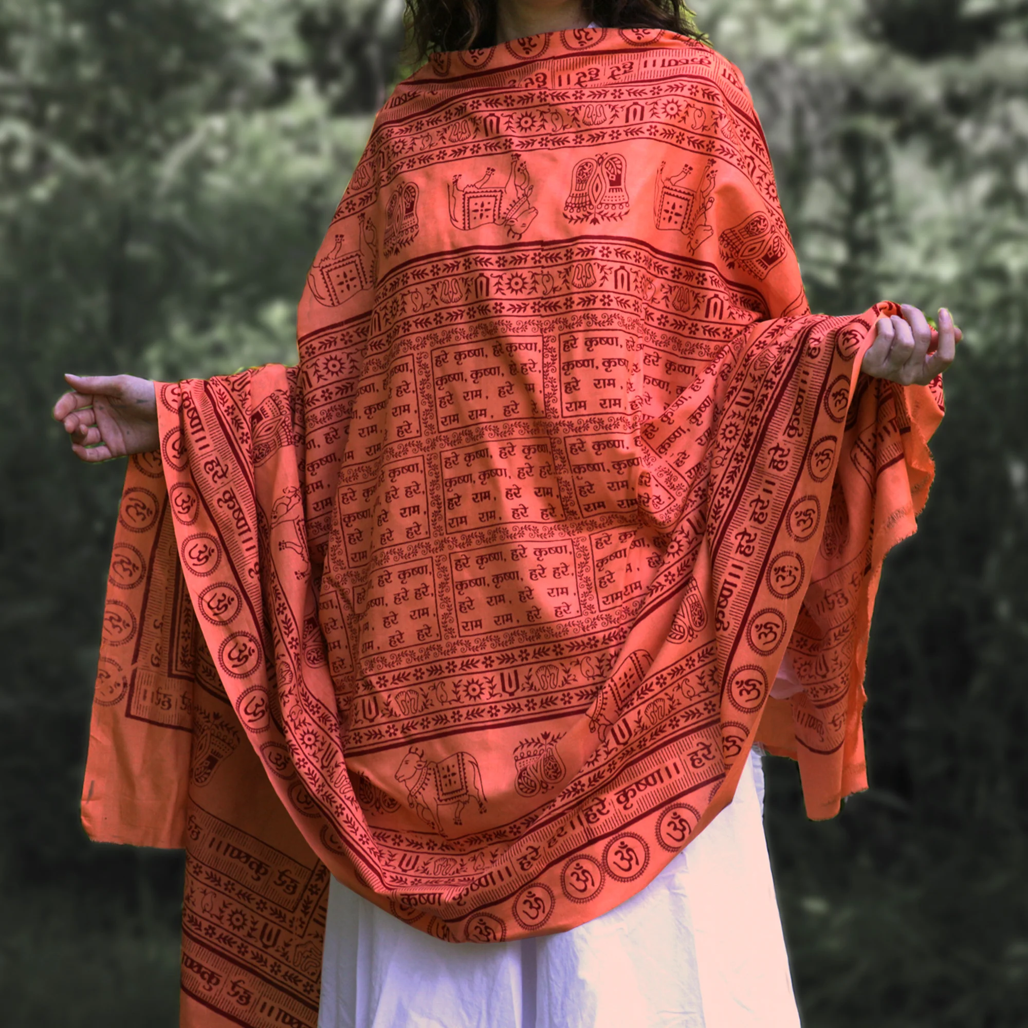 Meditation Yoga Prayer Shawl - Maha Mantra - Peach Orange Large - Image 3