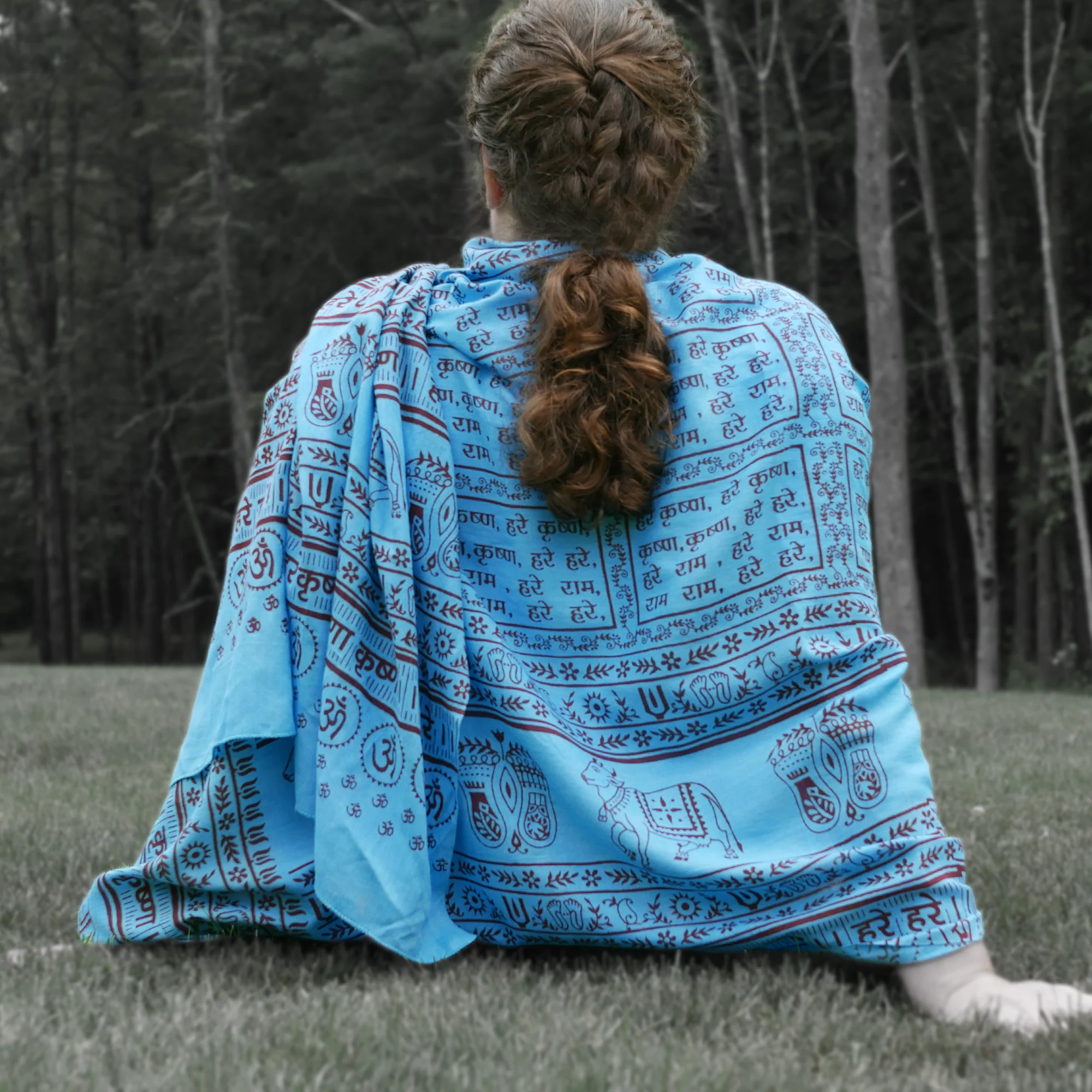 Meditation Yoga Prayer Shawl - Maha Mantra - Turquoise Large - Image 6