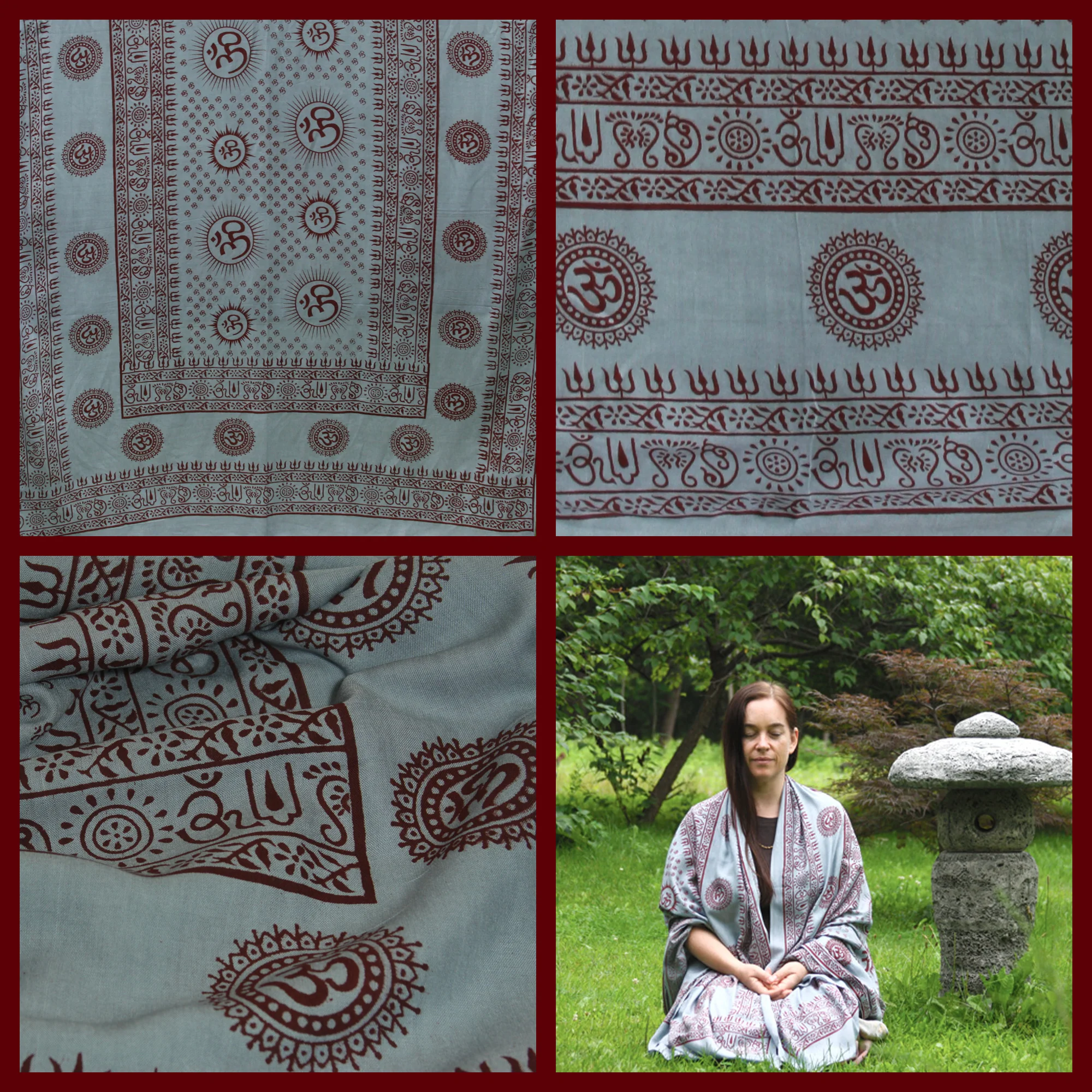 Meditation Yoga Prayer Shawl - Mantra Om - Grey Large - Image 3
