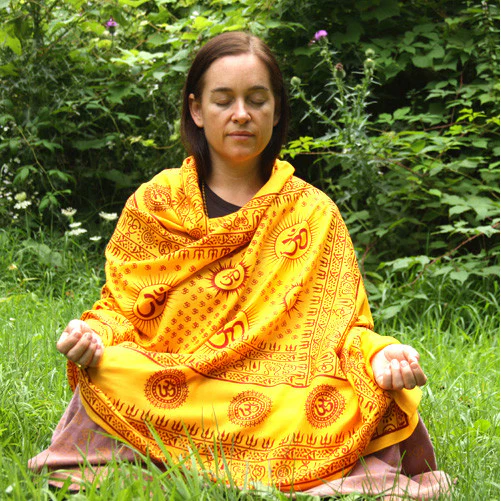 Meditation Yoga Prayer Shawl - Mantra Om - Yellow Large - Image 5