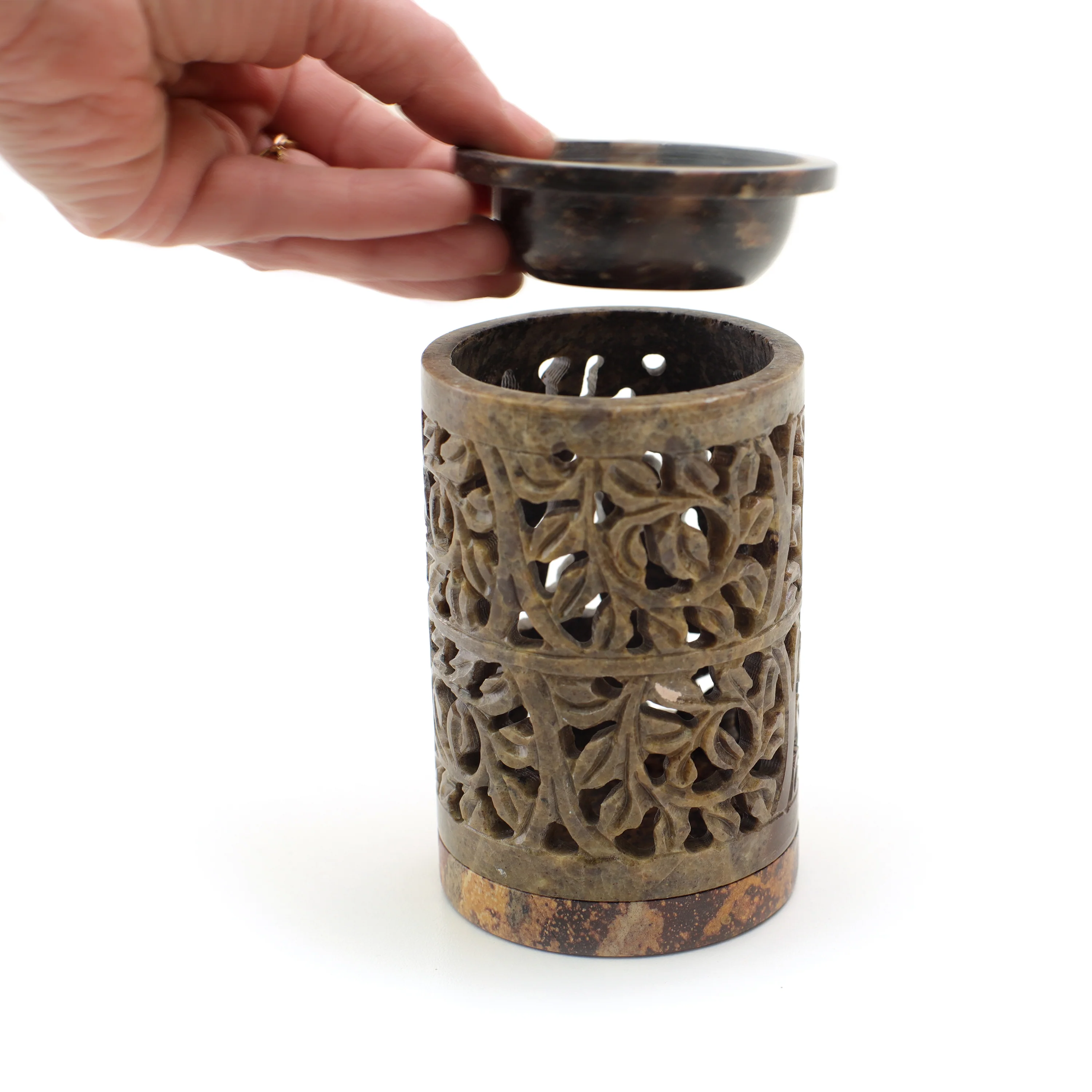 Oil Diffuser - Natural Soapstone Oil Burner Ornamental Leaves 4.75" - Image 3