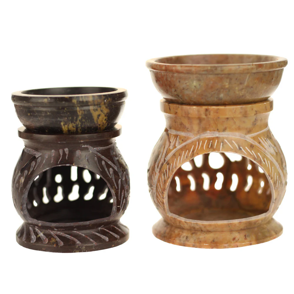 Oil Diffuser - Natural Soapstone Oil Burner Round Elephant 3.25" - Image 4