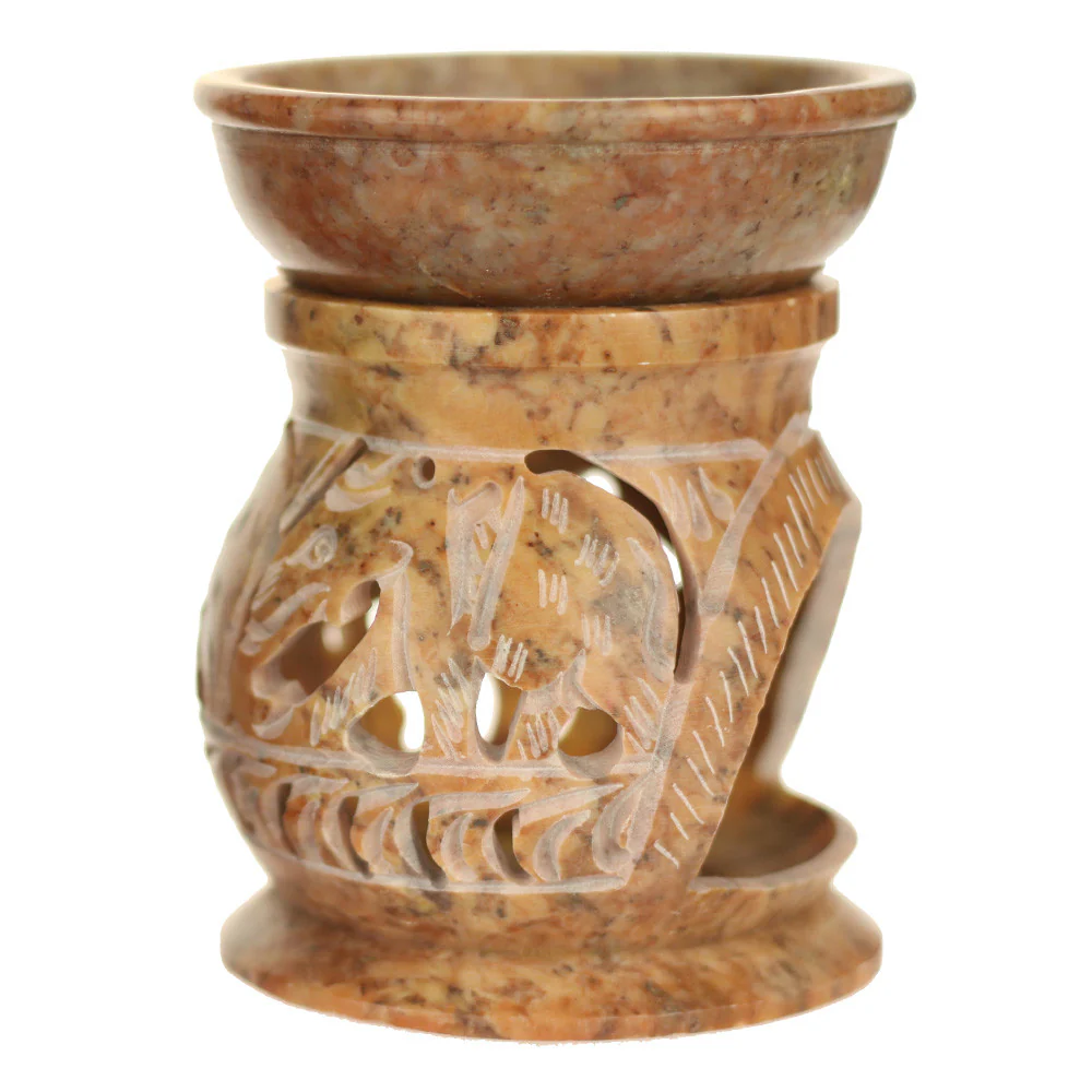 Oil Diffuser - Natural Soapstone Oil Burner Round Elephant 4" - Image 3