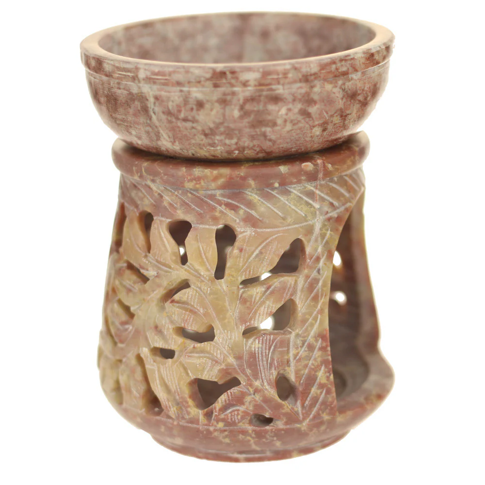 Oil Diffuser - Natural Soapstone Oil Burner Round Leaves 4" - Image 3
