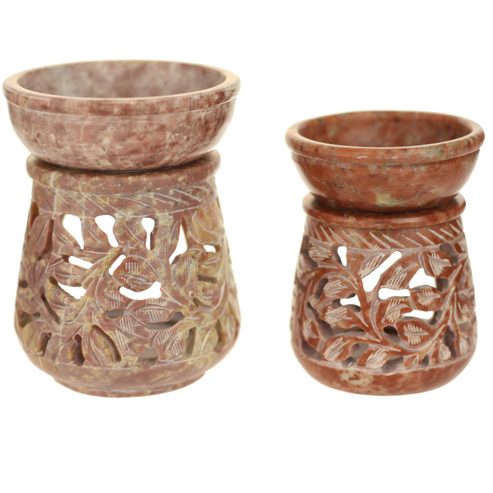 Oil Diffuser - Natural Soapstone Oil Burner Round Leaves 4" - Image 4