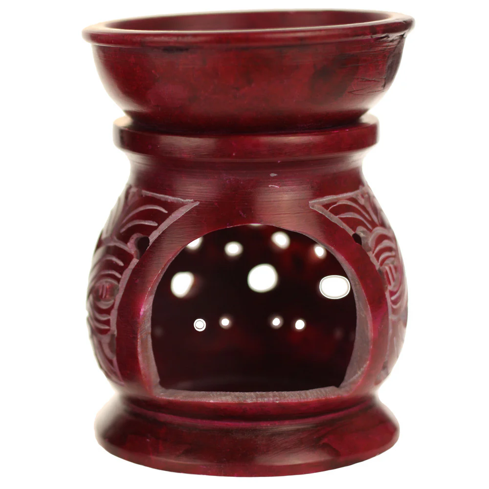 Oil Diffuser - Red Soapstone Oil Burner Carved 4" - Image 3