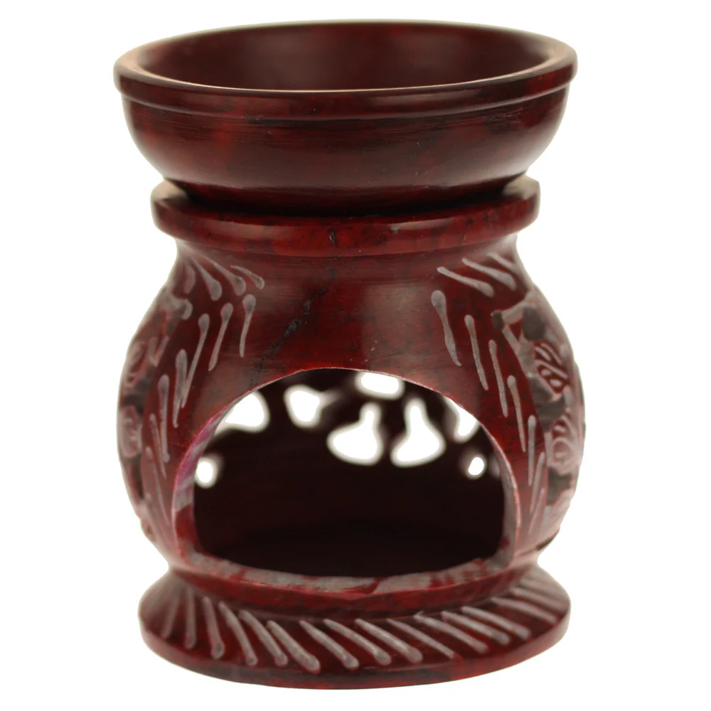 Oil Diffuser - Red Soapstone Oil Burner Round leaves 4" - Image 4