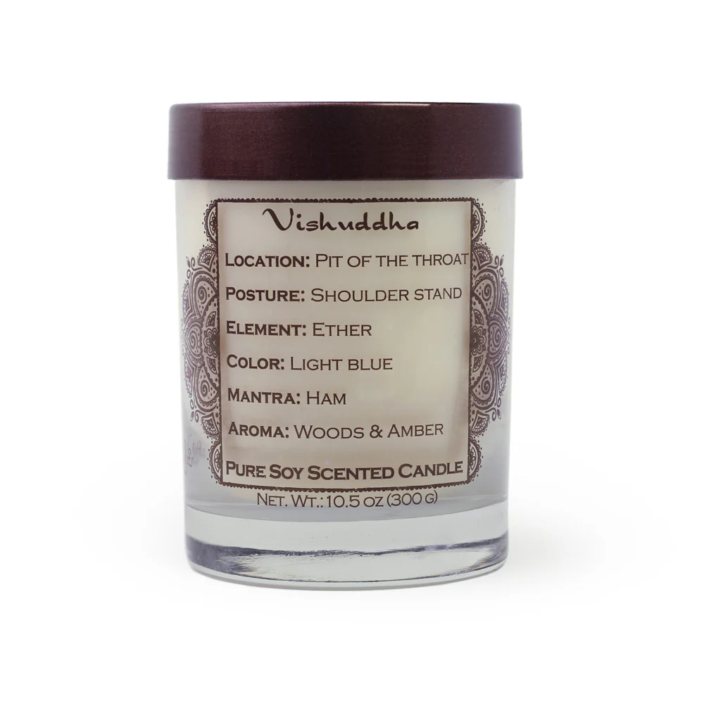 Throat Chakra Vishuddha | Candle for Chakra Meditation Scented with Essential Oils | Woods & Amber | Communication and Wisdom - 10.5oz - Image 6