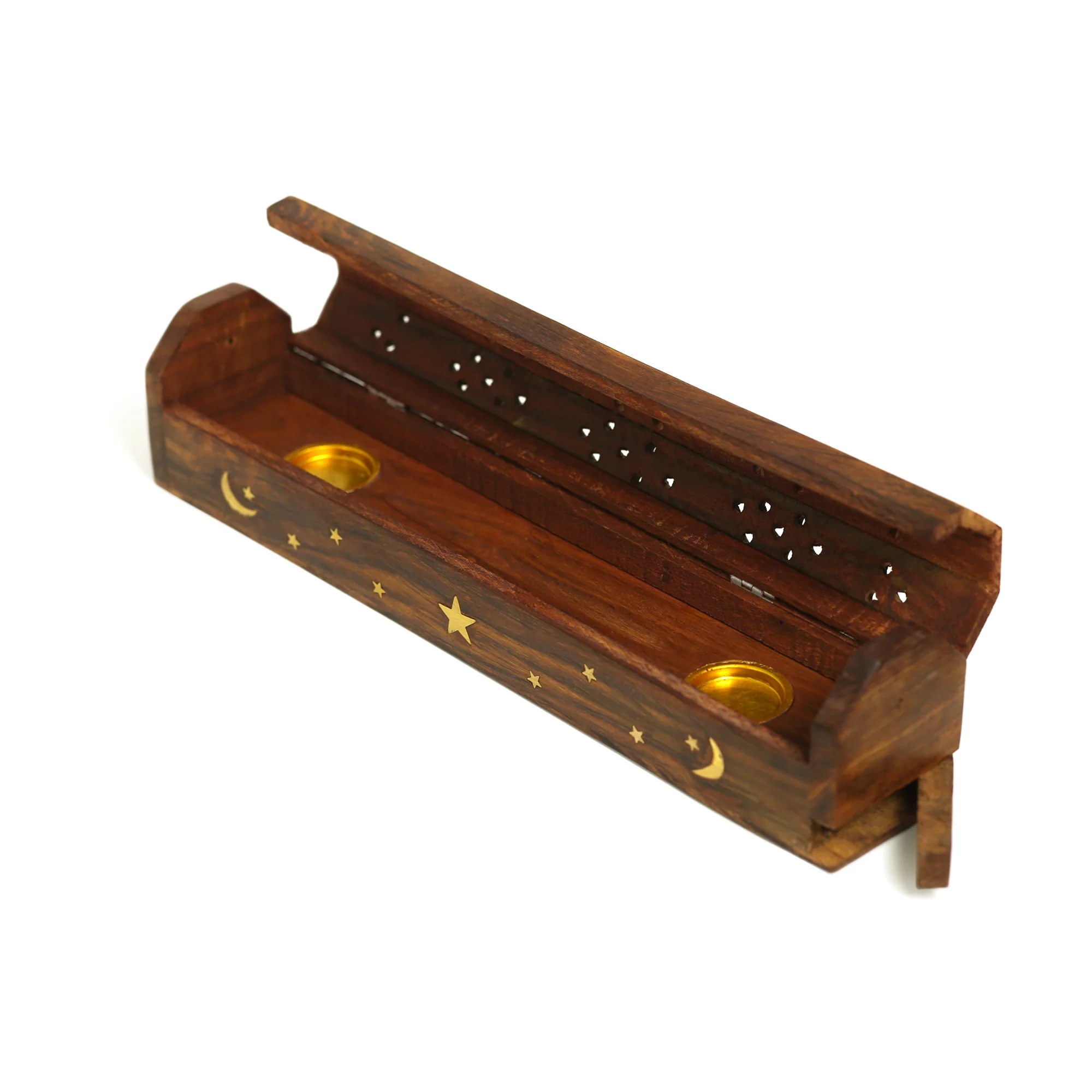 Incense Burner - Wooden Box with Storage - Moon and Star - Image 3