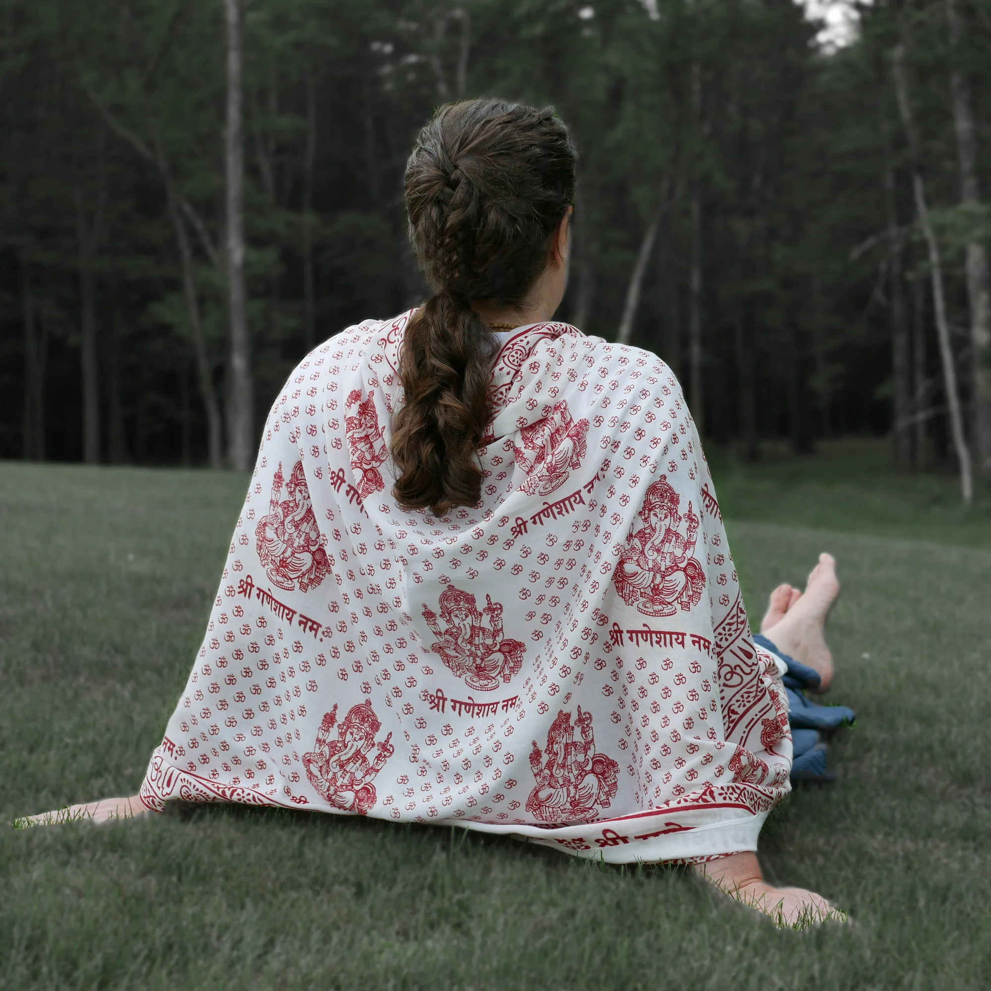 Meditation Yoga Prayer Shawl - Ganesh - White Large - Image 6